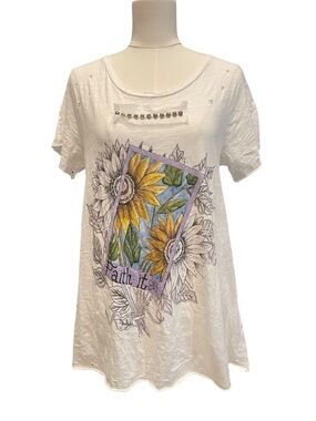 A Rare Bird  The Faith It Sunflower Distressed Graphic Tee SM